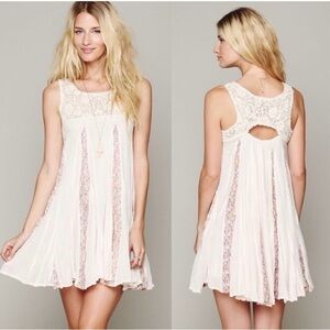 Free People One Annabella Boho Mini Dress Ivory Floral Size Small
